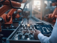 Travailleurs activant un robot