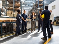 groupe d'employés manufacturier en discussion